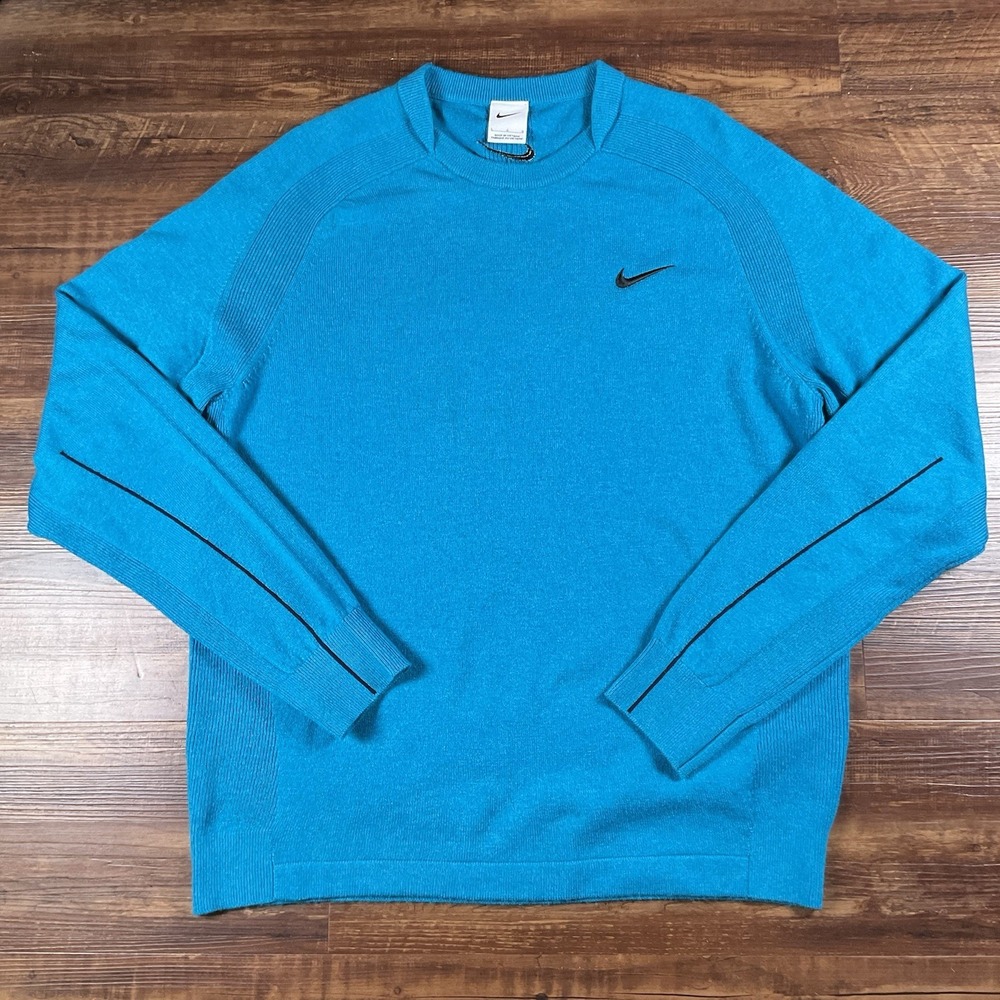 Nike Tailored Golf Performance Sweater Merino Wool Cashmere Baltic Blue Sz L